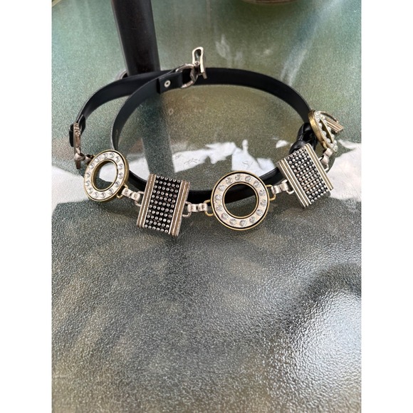 Chico's Accessories - Chicos Womens Mixed Metal Crystal Embellished Leather Statement Belt Black ML